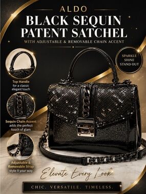 Aldo Black Sequin Satchel Chain Purse Party Evening Y2K Patent Bag